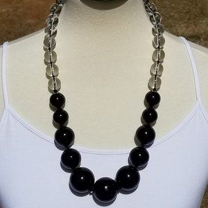 Vintage Alfani Black Clear Large Beaded Necklace